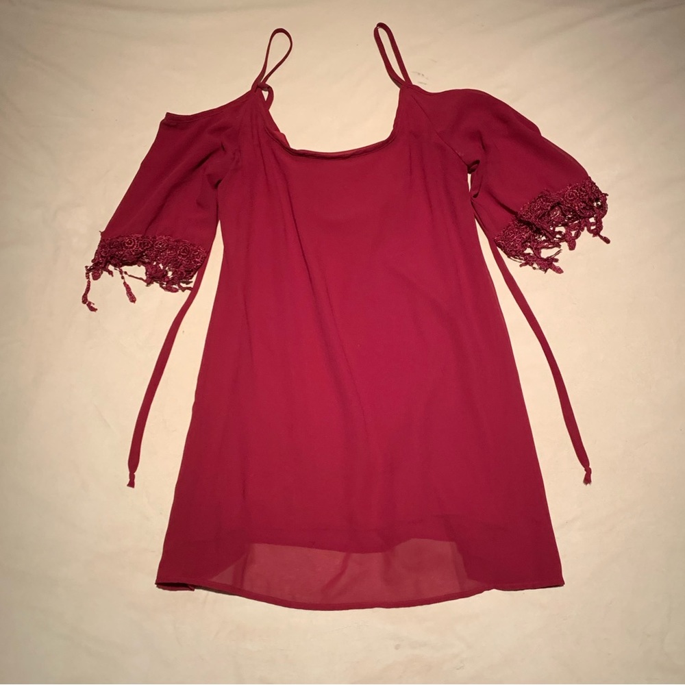Burgundy, cold shoulder, Tobi mini dress with a low back